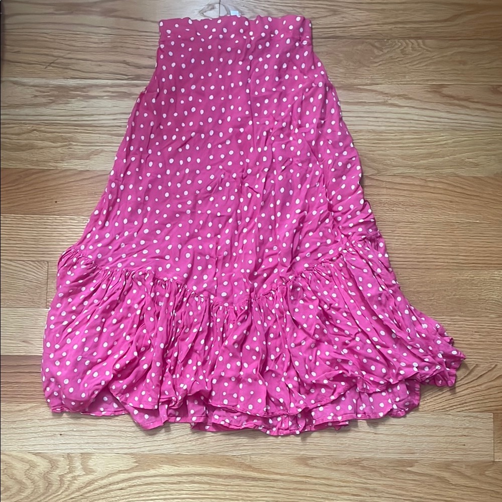 Pink Ruffled Midi Skirt with Polka Dots
